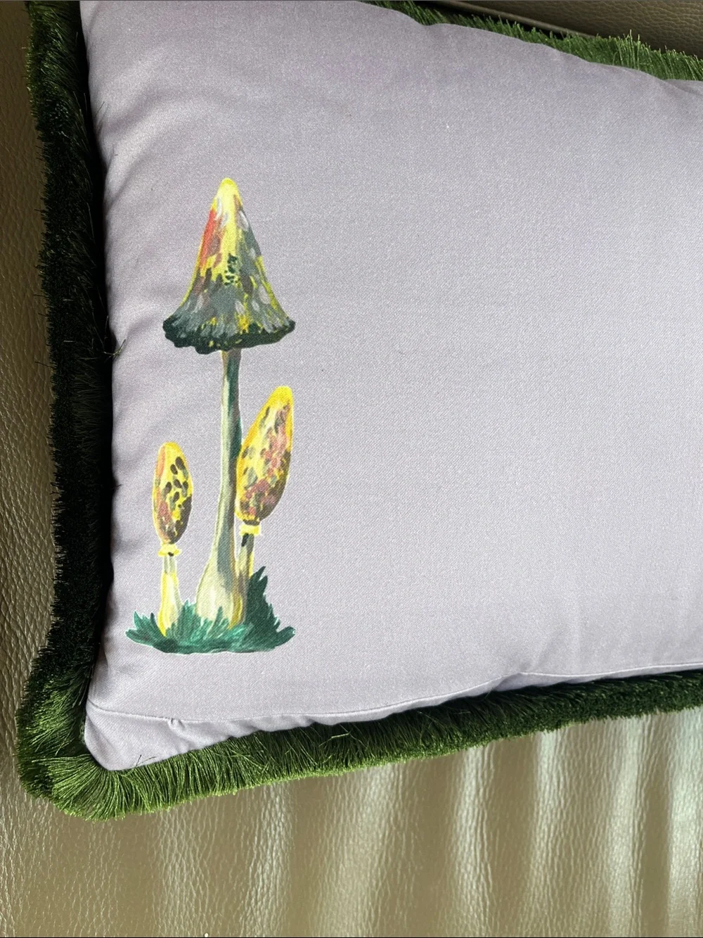 Lavender Hedgehog Decorative Throw Pillow with Green Fringe